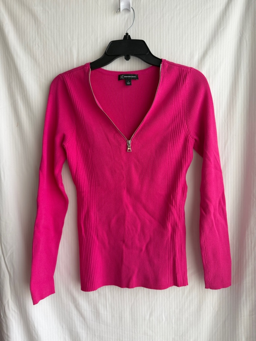 INC International Concepts Hot Pink Ribbed Zip Front Top